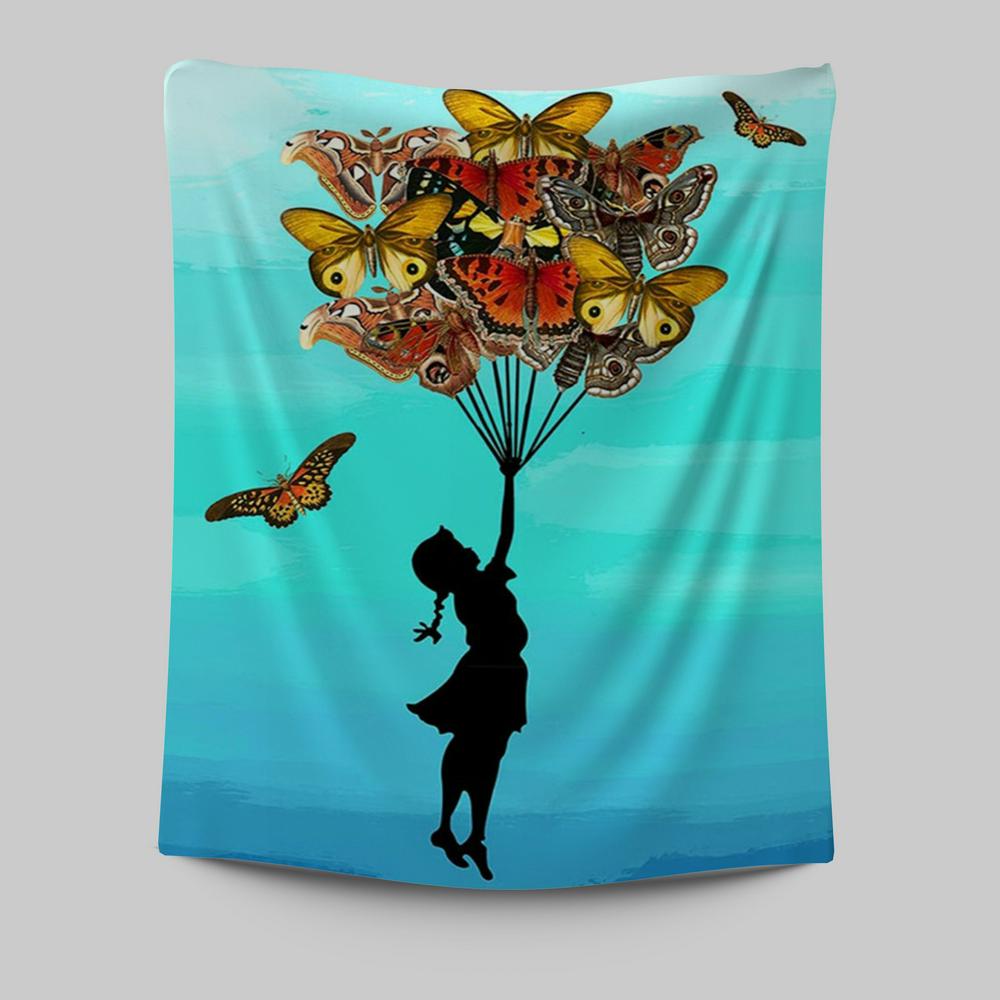 Girl With Butterflies Bouquet Tapestry Wall Art - Decorations For Toddler, Kids Room, Nursery - Gift For Moms