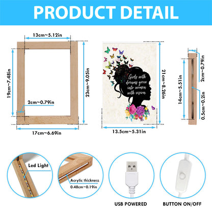 Girls With Dream Grows Into Women With Vision - Affirmations Frame Lamp Art - Toddler Kids Little Girls Bedroom Decor