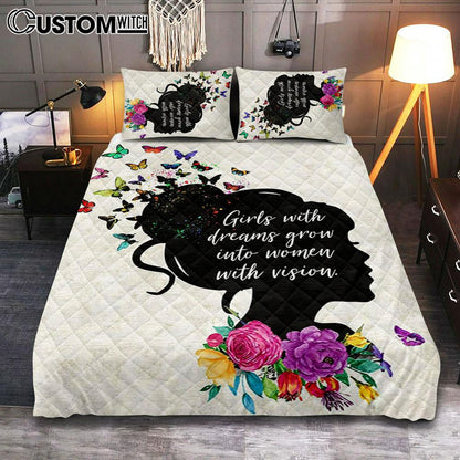 Girls With Dream Grows Into Women With Vision - Affirmations Quilt Bedding Set Bedroom - Toddler Kids Little Girls Bedroom Decor