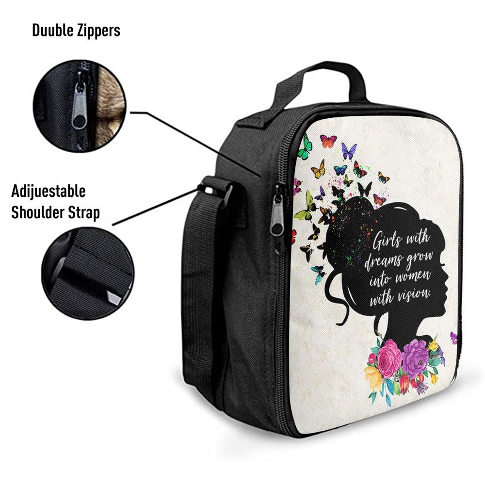 Girls With Dream Grows Into Women With Vision, Affirmations Lunch Bag, Toddler Kids Little Girls