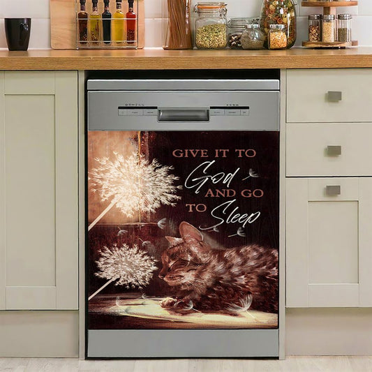Give It To God And Go To Sleep Beautiful Dandelion Cat Dishwasher Cover, Bible Verse Dishwasher Stickers, Christian Kitchen Decor