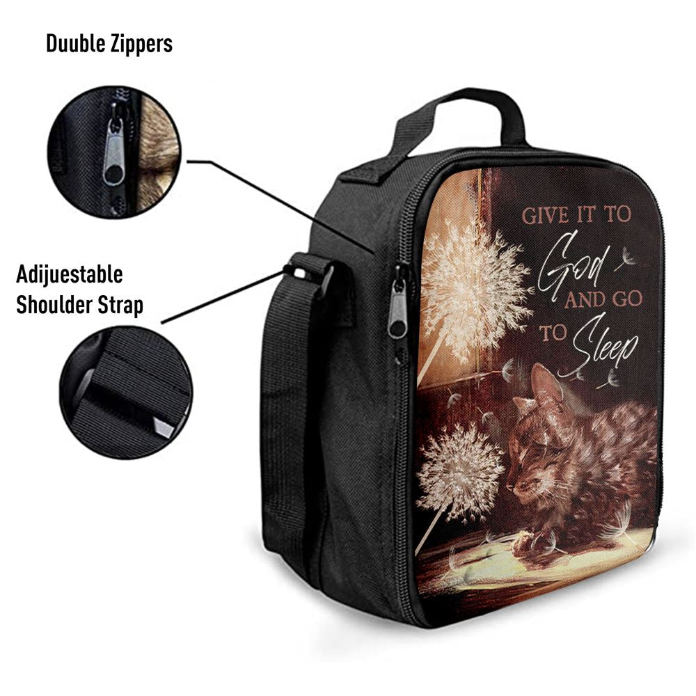 Give It To God And Go To Sleep Beautiful Dandelion Cat Lunch Bag, Christian Lunch Bag, Religious Lunch Box For School, Picnic
