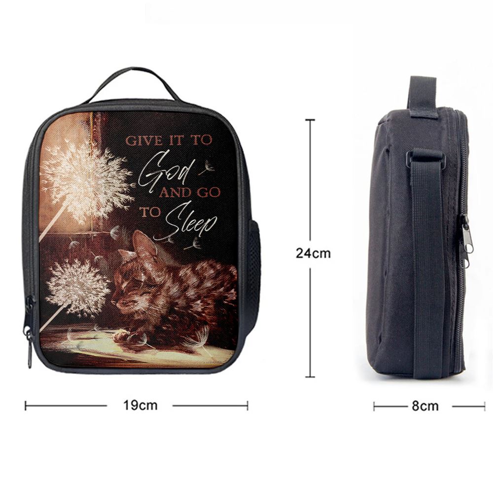 Give It To God And Go To Sleep Beautiful Dandelion Cat Lunch Bag, Christian Lunch Bag, Religious Lunch Box For School, Picnic