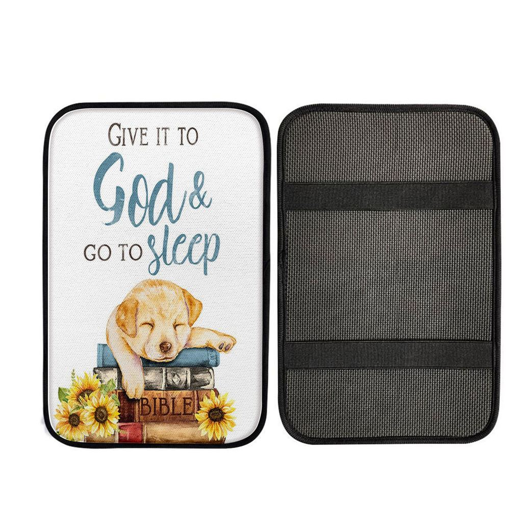 Give It To God And Go To Sleep Car Center Console Cover - Cute Cat Gifts For Women Girls, Christian Car Armrest Accessories