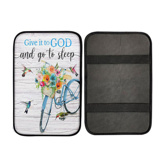 Give It To God And Go To Sleep Car Center Console Cover - Cute Sleeping Dog, Christian Car Accessories