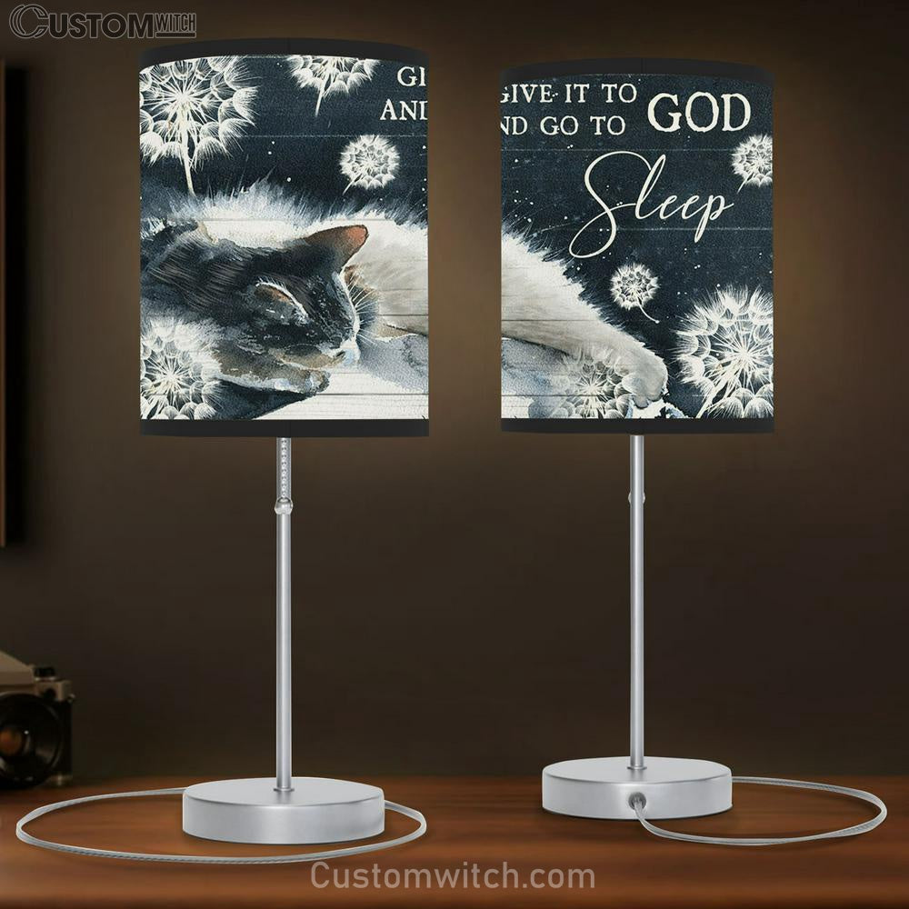 Give It To God And Go To Sleep Cat Dandelion Large Table Lamb Art - Christian Lamb Gift Home Decor - Religious Table Lamb Prints