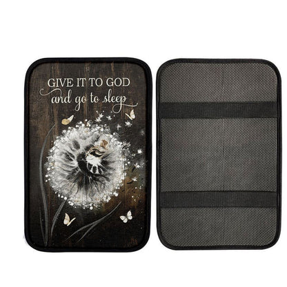 Give It To God And Go To Sleep Dandelion White Butterfly Cat Car Center Console Cover, Christian Car Armrest Accessories