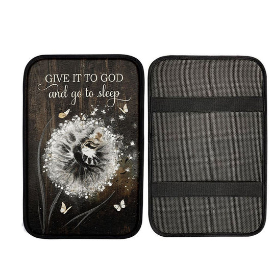 Give It To God And Go To Sleep Dandelion White Butterfly Cat Car Center Console Cover, Christian Car Armrest Accessories