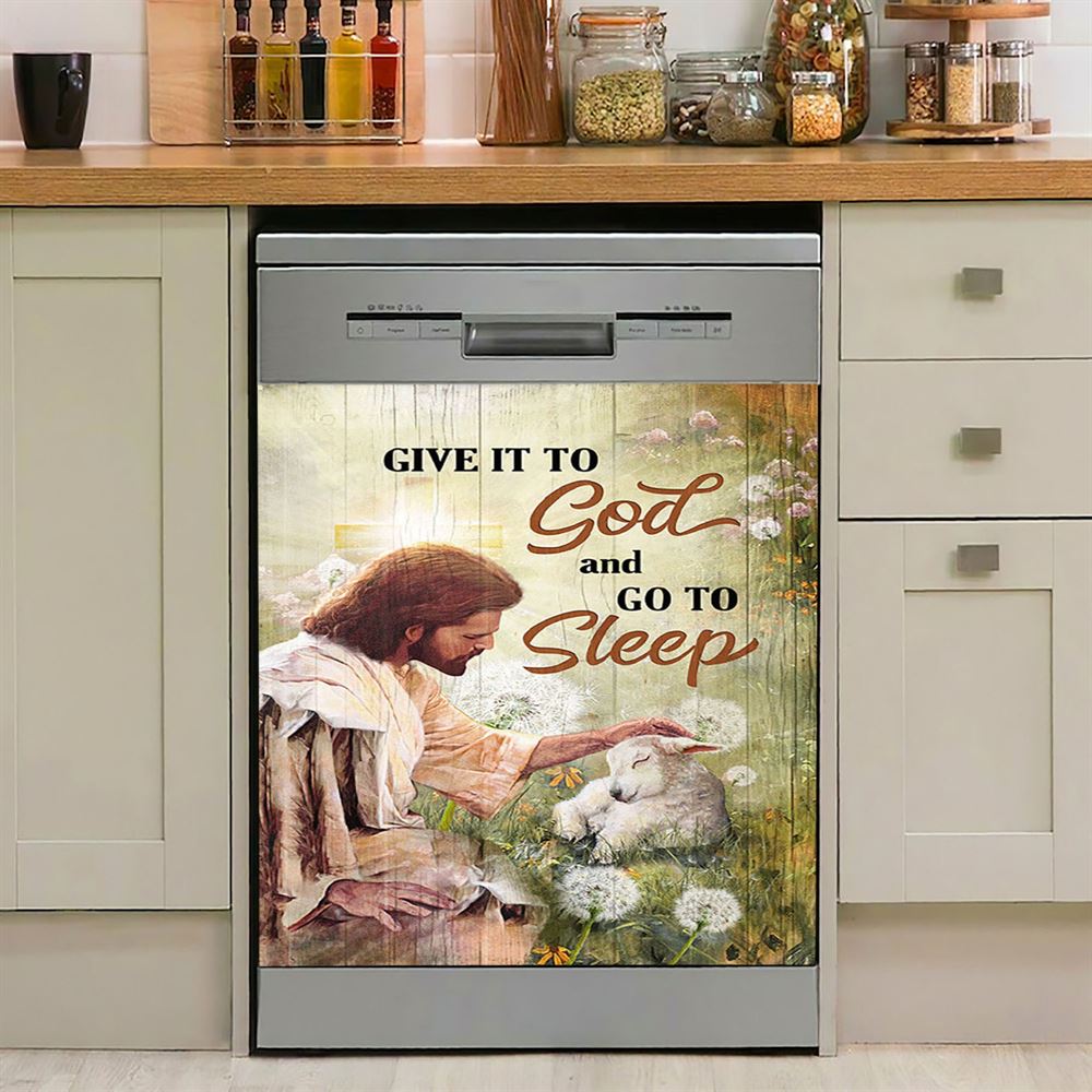 Give It To God And Go To Sleep Dandelion White Butterfly Cat Dishwasher Cover, Bible Verse Dishwasher Stickers, Christian Kitchen Decor