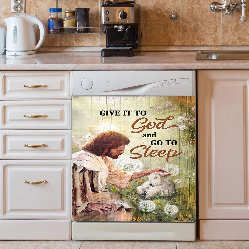 Give It To God And Go To Sleep Dandelion White Butterfly Cat Dishwasher Cover, Bible Verse Dishwasher Stickers, Christian Kitchen Decor