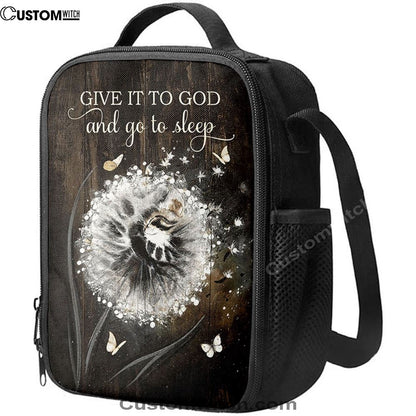 Give It To God And Go To Sleep Dandelion White Butterfly Cat Lunch Bag, Christian Lunch Bag, Religious Lunch Box For School, Picnic