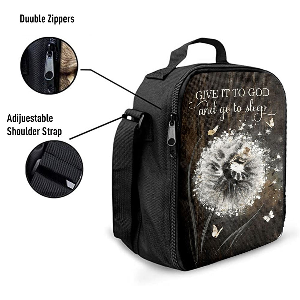 Give It To God And Go To Sleep Dandelion White Butterfly Cat Lunch Bag, Christian Lunch Bag, Religious Lunch Box For School, Picnic