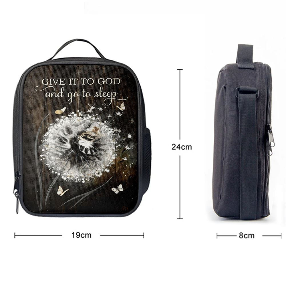 Give It To God And Go To Sleep Dandelion White Butterfly Cat Lunch Bag, Christian Lunch Bag, Religious Lunch Box For School, Picnic