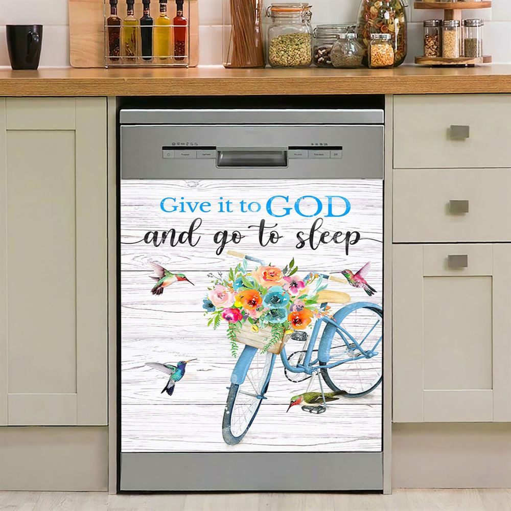 Give It To God And Go To Sleep Dishwasher Cover, Cute Sleeping Dog, Christian Kitchen Decor