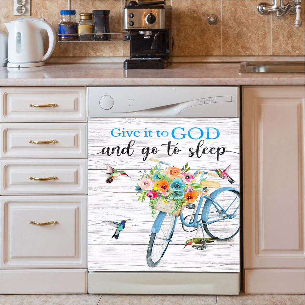 Give It To God And Go To Sleep Dishwasher Cover, Cute Sleeping Dog, Christian Kitchen Decor