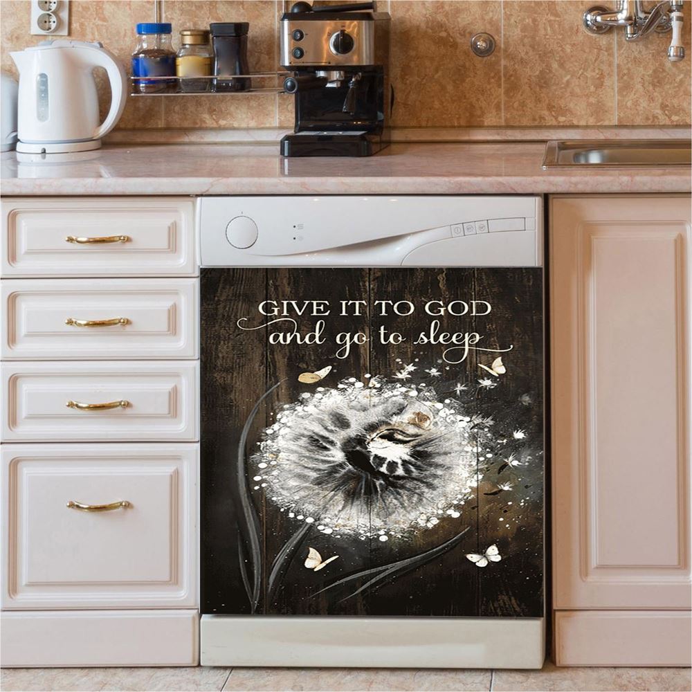 Give It To God And Go To Sleep Dishwasher Cover, Jesus Baby Lamb Dandelion Field Dishwasher Stickers, Christian Kitchen Decor
