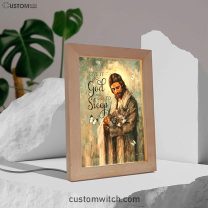 Give It To God And Go To Sleep Jesus Little Cat Butterfly Frame Lamp Art - Christian Night Light - Bible Verse Wooden Lamp