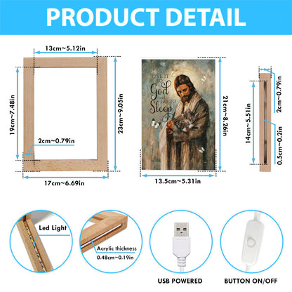 Give It To God And Go To Sleep Jesus Little Cat Butterfly Frame Lamp Art - Christian Night Light - Bible Verse Wooden Lamp