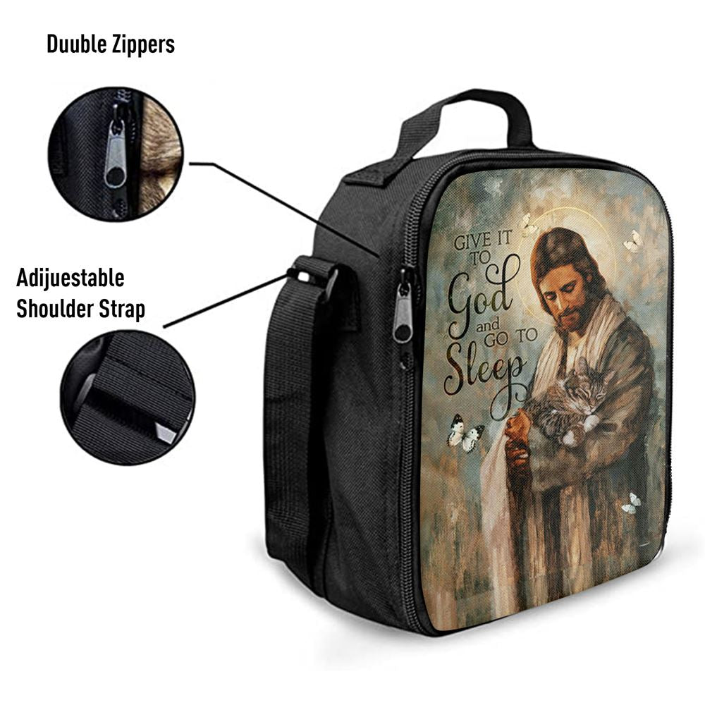 Give It To God And Go To Sleep Jesus Little Cat Butterfly Lunch Bag, Christian Lunch Bag, Religious Lunch Box For School, Picnic