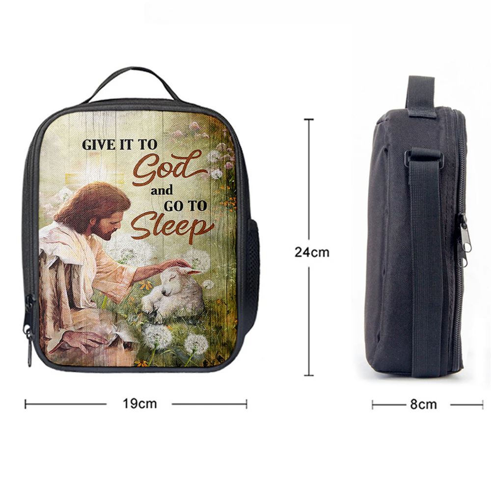 Give It To God And Go To Sleep Lunch Bag, Jesus Baby Lamb Dandelion Field Lunch Bag, Christian Lunch Bag, Religious Lunch Box For School, Picnic