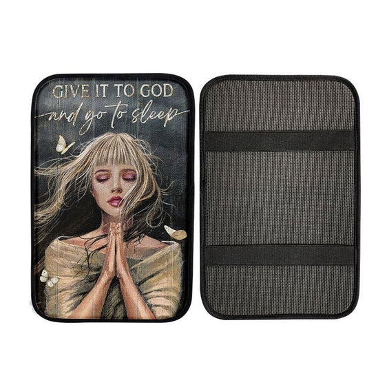 Give It To God And Go To Sleep Praying Girl Car Center Console Cover, Christian Car Accessories