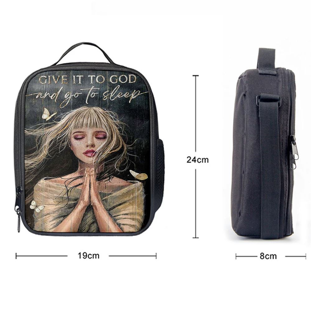 Give It To God And Go To Sleep Praying Girl Lunch Bag, Christian Lunch Bag, Religious Lunch Box For School, Picnic