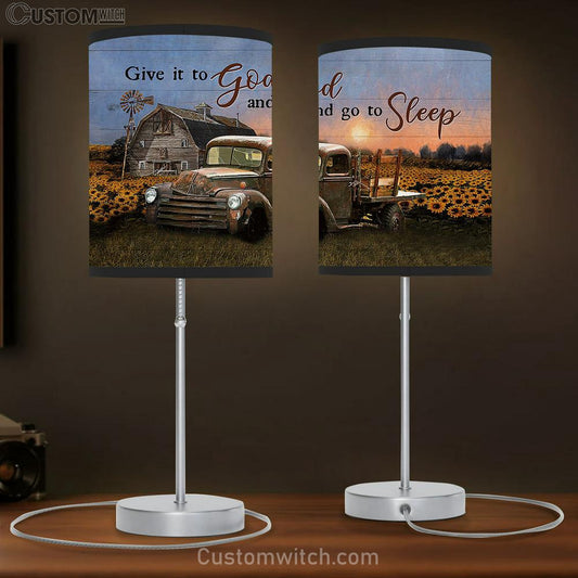 Give It To God And Go To Sleep Sunflower Field Table Lamb Prints - Religious Table Lamb Art - Christian Home Decor