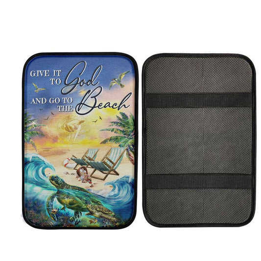 Give It To God And Go To The Beach Car Armrest Pad - Jesus Hand Turtle Car Center Console Cover, Christian Car Accessories