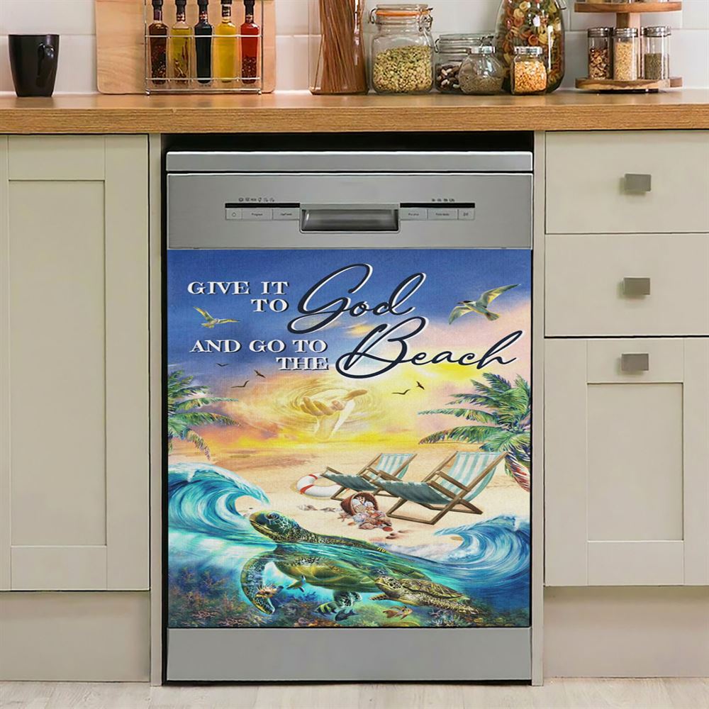 Give It To God And Go To The Beach Dishwasher Cover, Jesus Hand Turtle Dishwasher Stickers, Christian Kitchen Decor