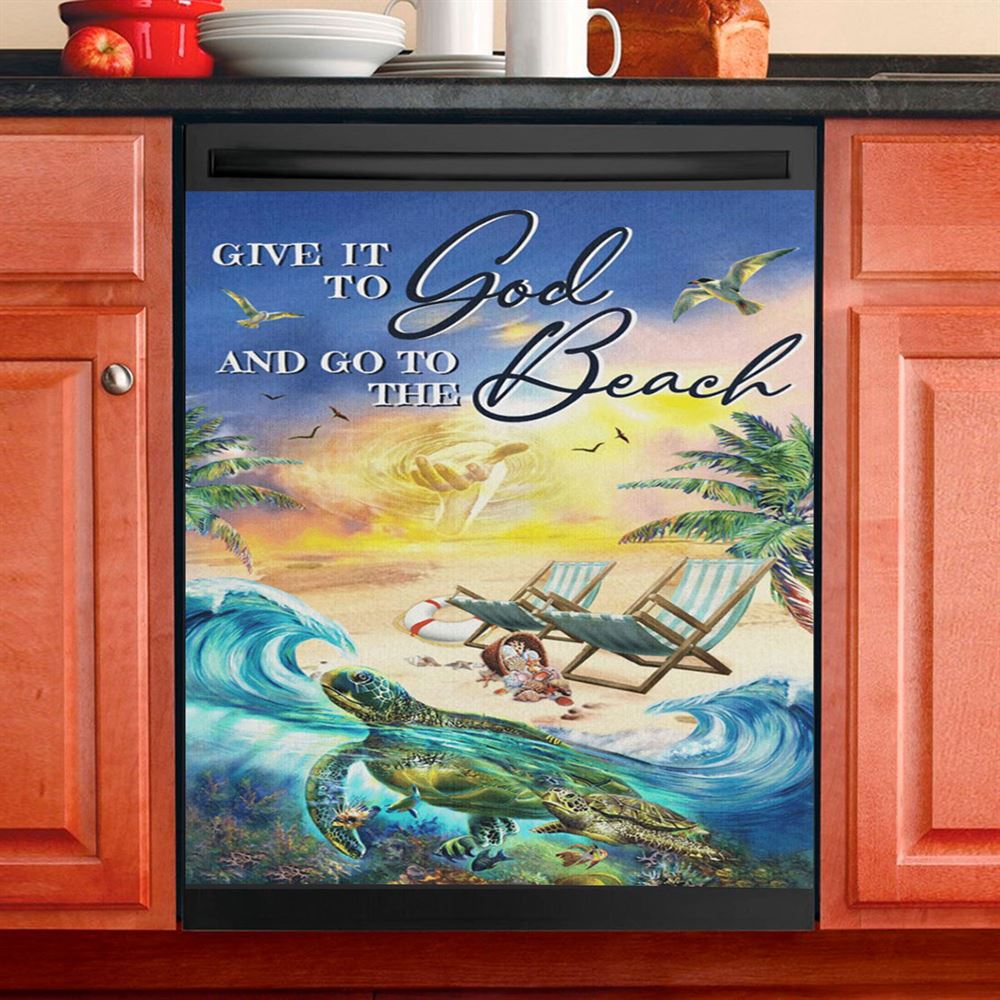 Give It To God And Go To The Beach Dishwasher Cover, Jesus Hand Turtle Dishwasher Stickers, Christian Kitchen Decor