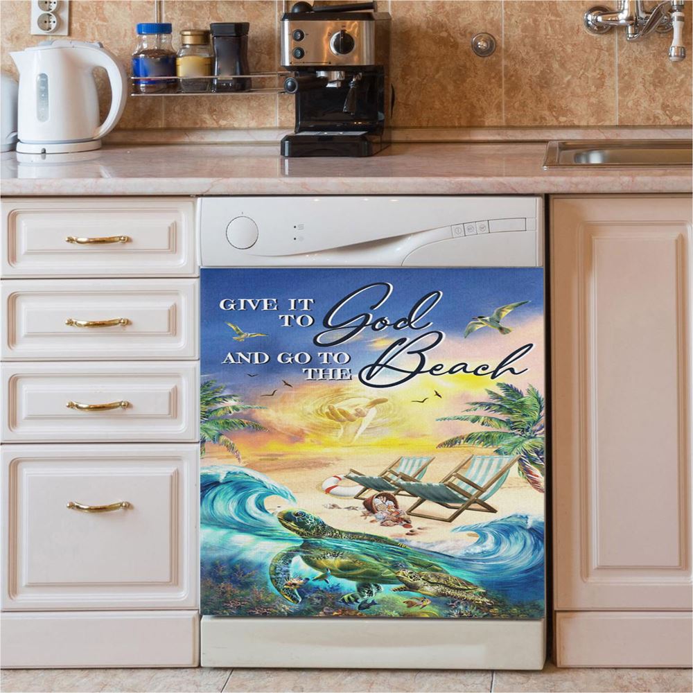 Give It To God And Go To The Beach Dishwasher Cover, Jesus Hand Turtle Dishwasher Stickers, Christian Kitchen Decor