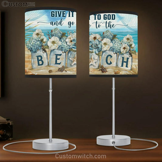 Give It To God And Go To The Beach Flower Large Table Lamb Art - Christian Lamb Gift Home Decor - Religious Table Lamb Prints