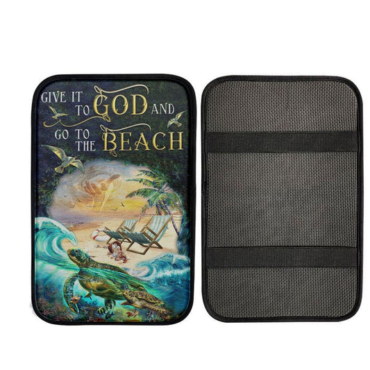 Give It To God And Go To The Beach Jesus Hand Turtle Summer Car Center Console Cover, Christian Car Accessories