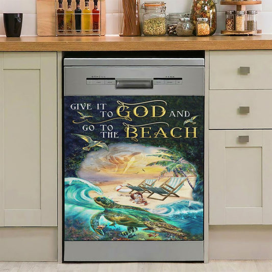 Give It To God And Go To The Beach Jesus Hand Turtle Summer Dishwasher Cover, Christian Dishwasher Stickers, Religious Kitchen Decor