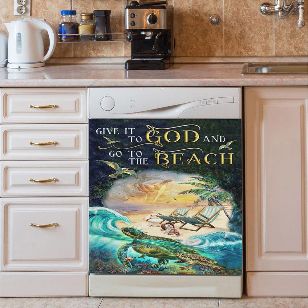 Give It To God And Go To The Beach Jesus Hand Turtle Summer Dishwasher Cover, Christian Dishwasher Stickers, Religious Kitchen Decor