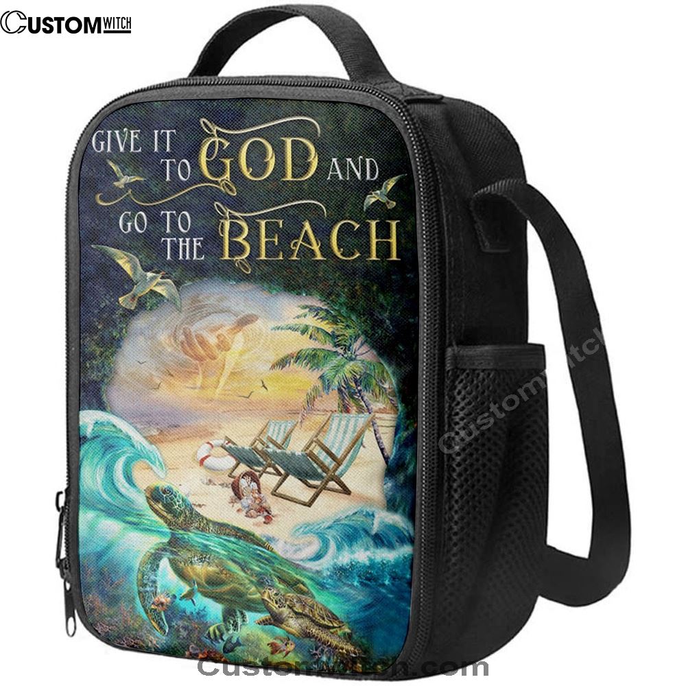 Give It To God And Go To The Beach Jesus Hand Turtle Summer Lunch Bag, Christian Lunch Bag, Religious Lunch Box For School, Picnic