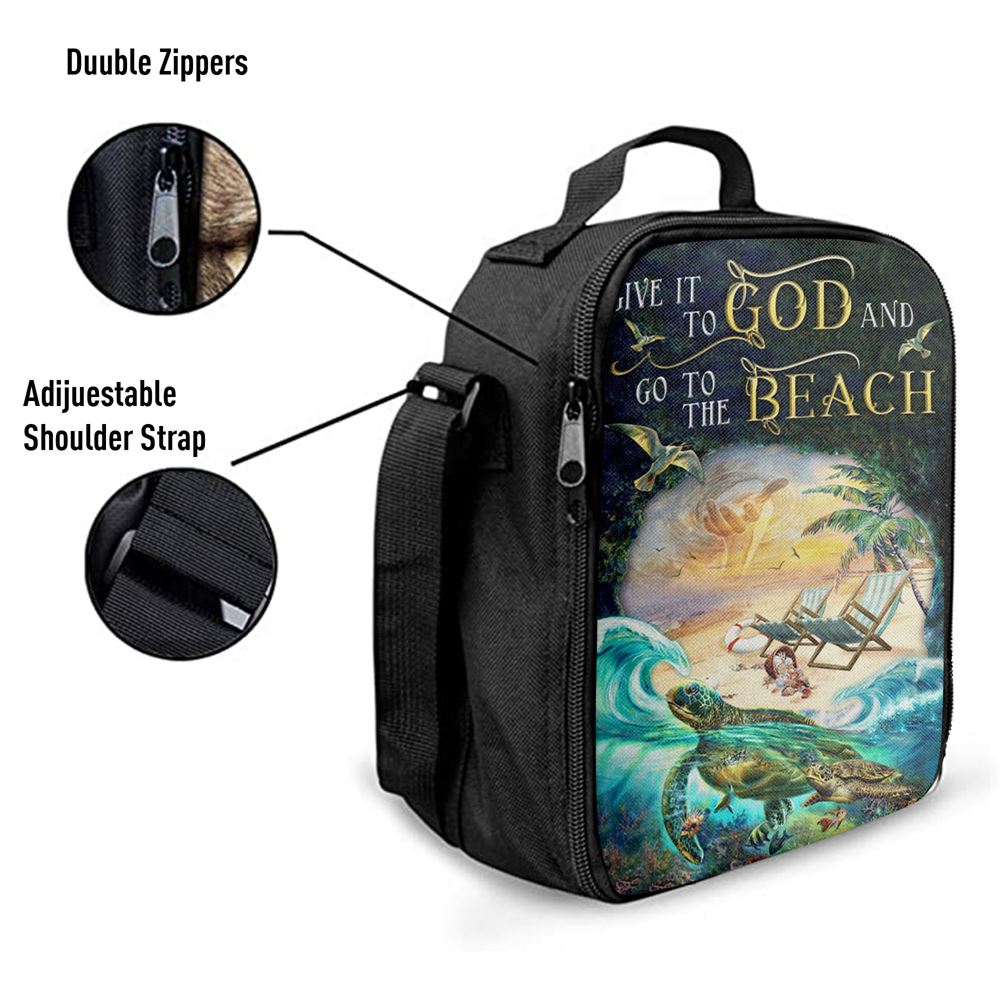 Give It To God And Go To The Beach Jesus Hand Turtle Summer Lunch Bag, Christian Lunch Bag, Religious Lunch Box For School, Picnic