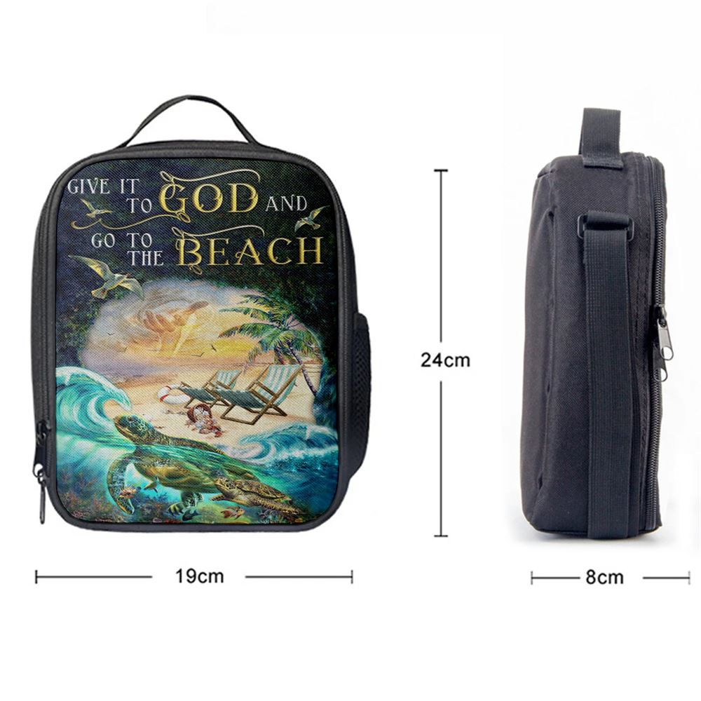 Give It To God And Go To The Beach Jesus Hand Turtle Summer Lunch Bag, Christian Lunch Bag, Religious Lunch Box For School, Picnic