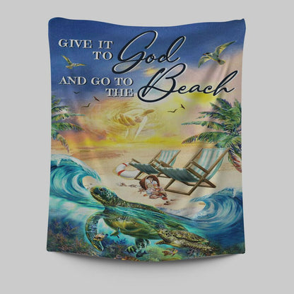 Give It To God And Go To The Beach Tapestry - Jesus Hand Turtle Tapestry Wall Art - Christian Wall Art Decor - Religious Tapestries Wall Hanging Prints
