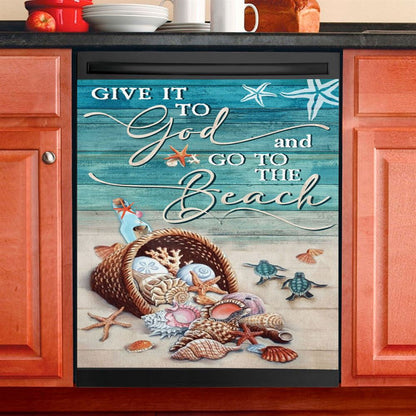 Give It To God And Go To The Beach Turtle Dishwasher Cover, Christian Dishwasher Stickers, Religious Kitchen Decor