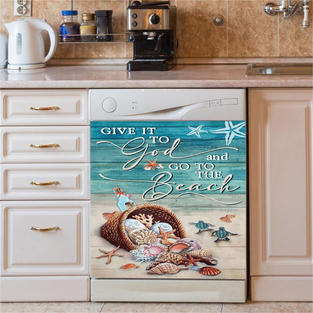 Give It To God And Go To The Beach Turtle Dishwasher Cover, Christian Dishwasher Stickers, Religious Kitchen Decor