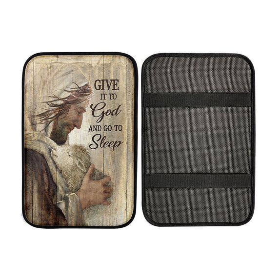 Give It To God And Sleep Jesus And Little Lamb Car Center Console Cover, Christian Car Accessories