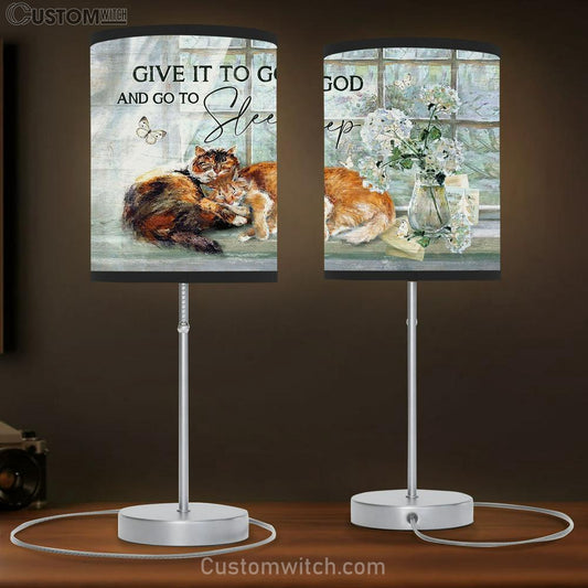Give It To God White Hydrangea Sleeping Cat Table Lamb Prints - Religious Table Lamb Art - Christian Home Decor