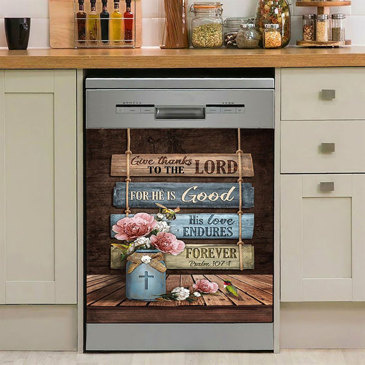 Give Thanks To The Lord Garden Roses Hummingbird Dishwasher Cover, Bible Verse Dishwasher Stickers, Christian Inspirational Kitchen Decor