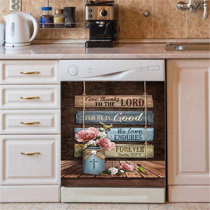 Give Thanks To The Lord Garden Roses Hummingbird Dishwasher Cover, Bible Verse Dishwasher Stickers, Christian Inspirational Kitchen Decor