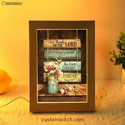 Give Thanks To The Lord Garden Roses Hummingbird Frame Lamp Art - Bible Verse Art - Christian Inspirational Decor
