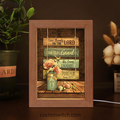 Give Thanks To The Lord Garden Roses Hummingbird Frame Lamp Art - Bible Verse Art - Christian Inspirational Decor