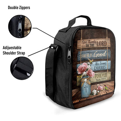 Give Thanks To The Lord Garden Roses Hummingbird Lunch Bag, Christian Lunch Bag, Religious Lunch Box For School, Picnic
