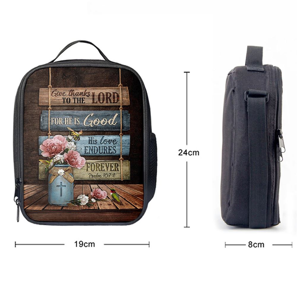 Give Thanks To The Lord Garden Roses Hummingbird Lunch Bag, Christian Lunch Bag, Religious Lunch Box For School, Picnic