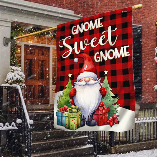 Gnome Sweet Gnome Christmas Flag, Christmas Garden Flag, Home Decor Accessories, Christmas Outdoor Decor Ideas
